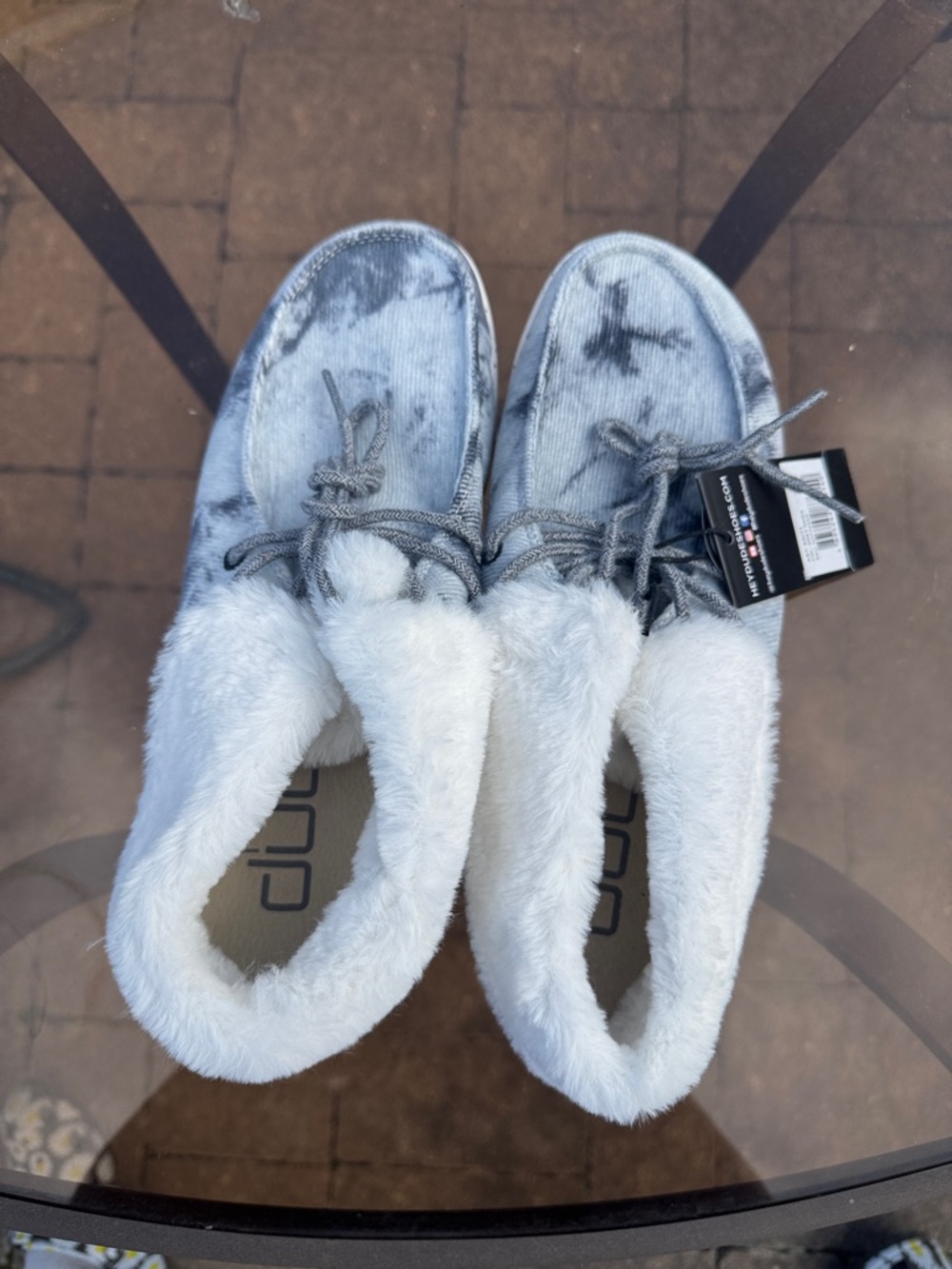 Hey Dude Women's Gray Tie-Dye Faux Fur Lined Slippers
